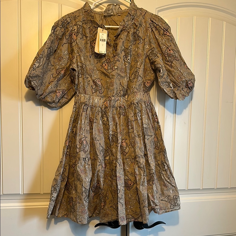 Patterned Puff Sleeve Dress